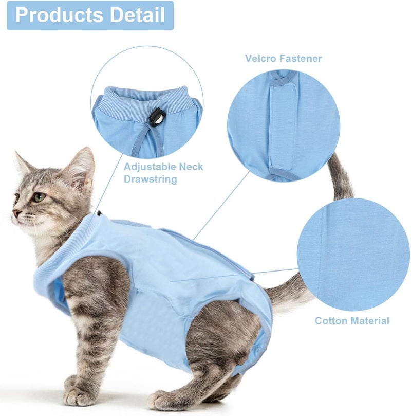 Reshiho 2PCS Cat Recovery Suit - Breathable Cat Surgical Recovery Suit, Onesie for Cats After Surgery Recovery, Alternative Cone of Shame Abdominal Wound Skin Wear Protection (Light Blue+Light Purple, M) - Image 2
